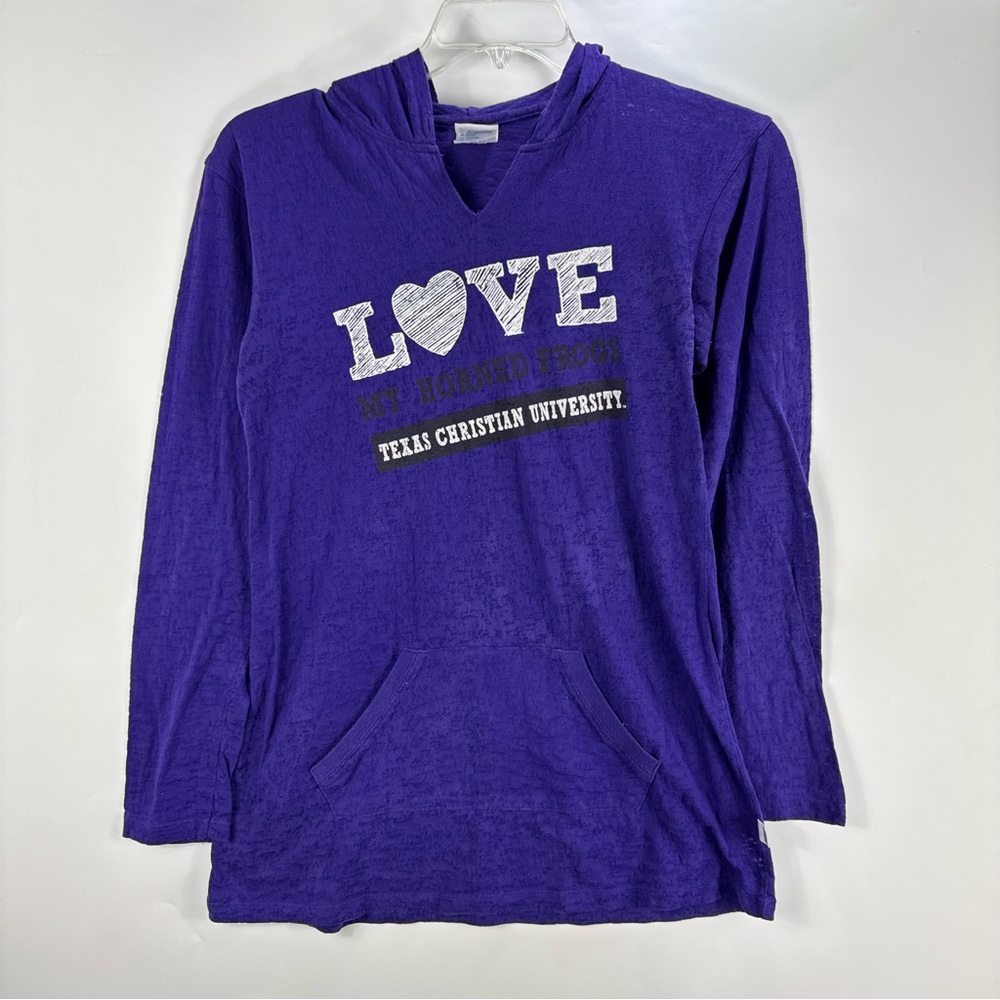 Soffe Junior Women's Purple Texas Christian University TCU Graphic Hooded Tee M